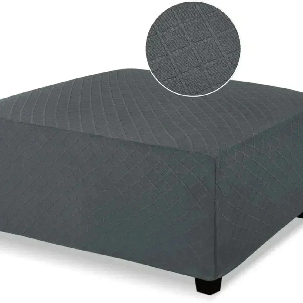 Square Ottoman‎ Cover Jacquard Fabric Sz L Slipcover Thick Stretchable Gray NEW